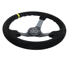NRG Reinforced Steering Wheel (350mm / 3in. Deep) Blk Suede/X-Stitch w/5mm Blk Spoke & Yellow CM