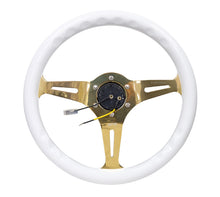 NRG Classic Wood Grain Steering Wheel (350mm) White Grip w/Chrome Gold 3-Spoke Center