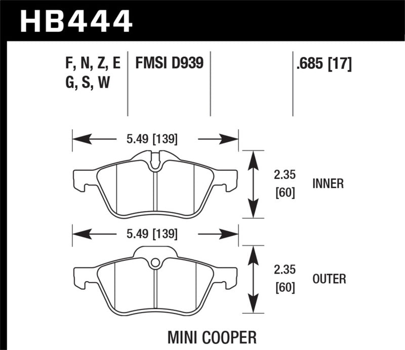 Hawk 02-06 Mini Cooper / Cooper S Performance Ceramic Street Front Brake Pads