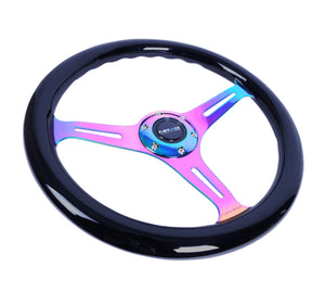 NRG Classic Wood Grain Steering Wheel (350mm) Black Paint Grip w/Neochrome 3-Spoke Center