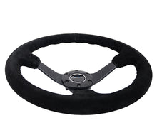 NRG Reinforced Steering Wheel (350mm / 3in. Deep) Blk Suede/Blk Bball Stitch w/5mm Matte Black Spoke