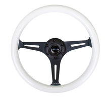 NRG Classic Wood Grain Steering Wheel (350mm) Glow-N-The-Dark Green Grip w/Black 3-Spoke Center